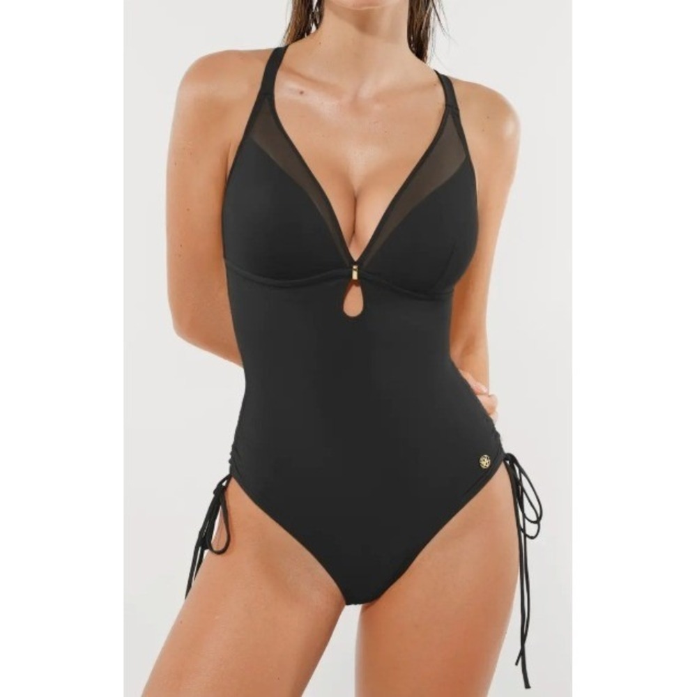 NWT Popilush Mesh Inset Tie-Side Sculpting One-Piece Swimsuit‎ Womens Size XS